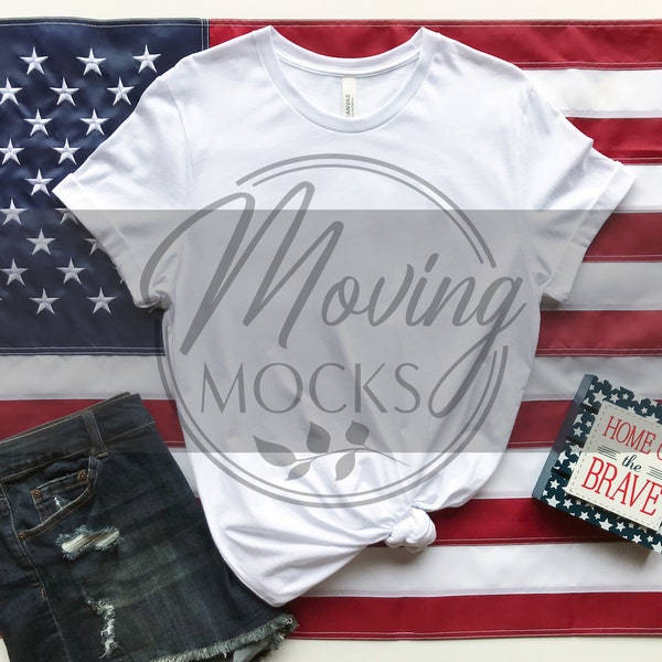 White Bella Canvas 3001 Mockup, 4th of July Mockup, Independence Day Mockup, Patriotic Mockup, Veterans Day, Election Mockup, 3001 Flat Lay