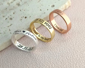 Custom Message Ring • Engraved ring • Date Ring • Stacking Ring • Gift for Her