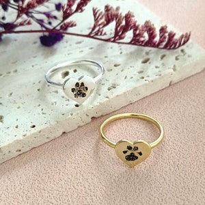 Custom Pet Paw Print Ring • Actual Paw Ring • Heart Ring • Pet Jewelry • Engraved Ring • Pet Memorial Gifts