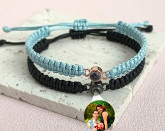 Custom Photo Projection Bracelet • Picture Bracelet • Braided Rope Bead Bracelet • Couple Bracelet • Christmas Gift