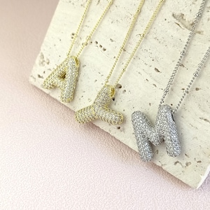 Collier de lettres à bulles personnalisé • Collier de lettres 3D personnalisé • Collier initial • Collier en argent avec Zircon • Cadeau pour elle