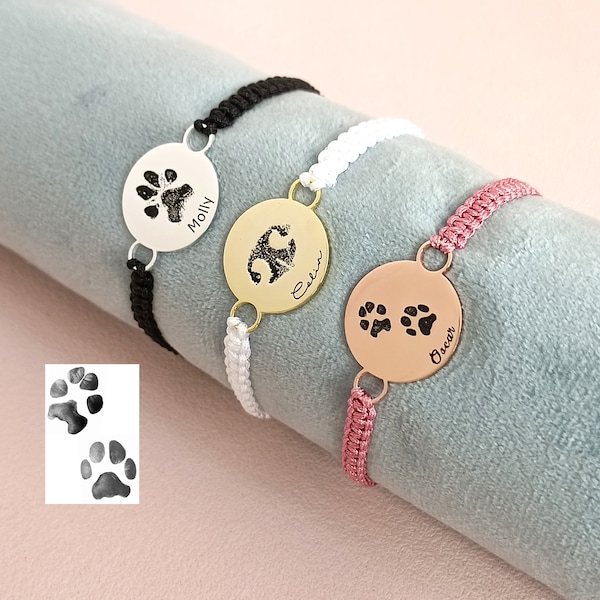 Custom Pet Braided Rope Bracelet • Dog Nose Engraved Bracelet • Paw Print Engraved Bracelet • Pet Memorial Gift • Christmas Gift
