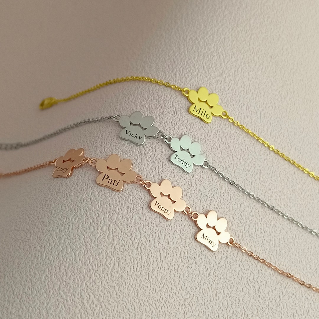 Personalized Paw Print Name Bracelet • Custom Dog Paw Bracelet • Pet ...