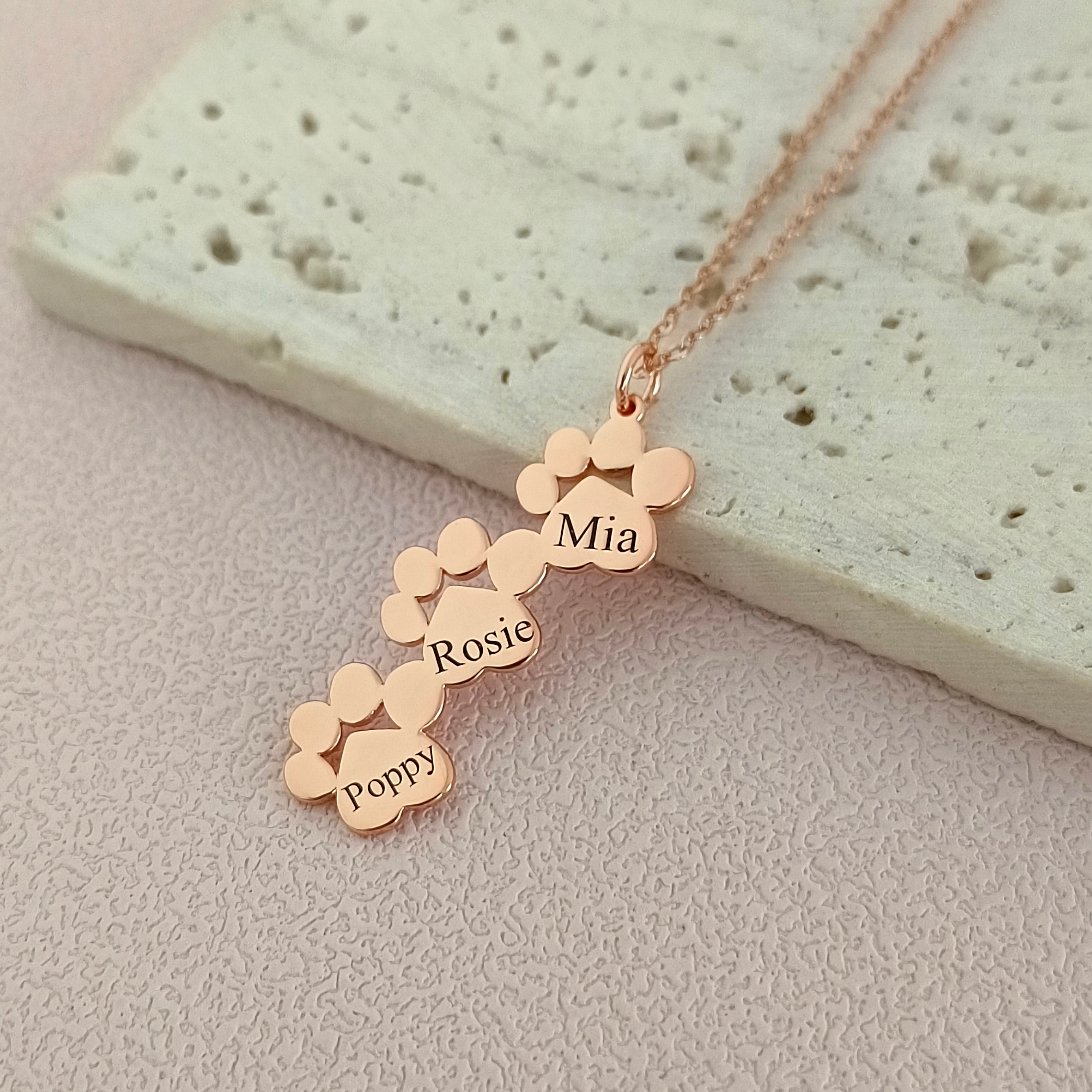 Personalized Paw Print Name Necklace • Custom Dog Paw Necklace • Custom ...