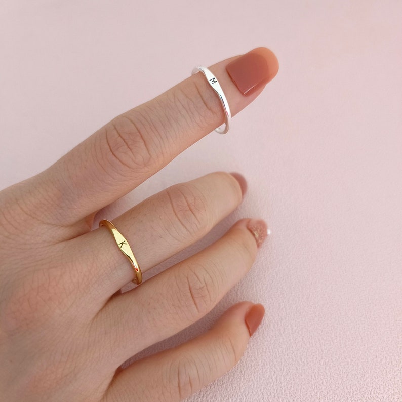Dainty Initial Ring Skinny Letter Ring Custom Initial Ring Stacking Ring Summer Ring Gift For Her image 3