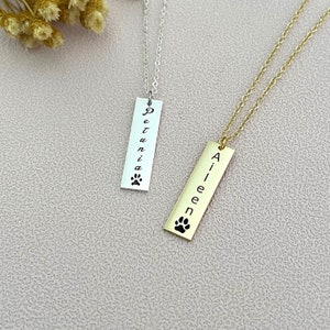 Personalized Paw Print Necklace • Bar Necklace • Name Necklace • Birthday Gifts • Gifts for Pet Lovers