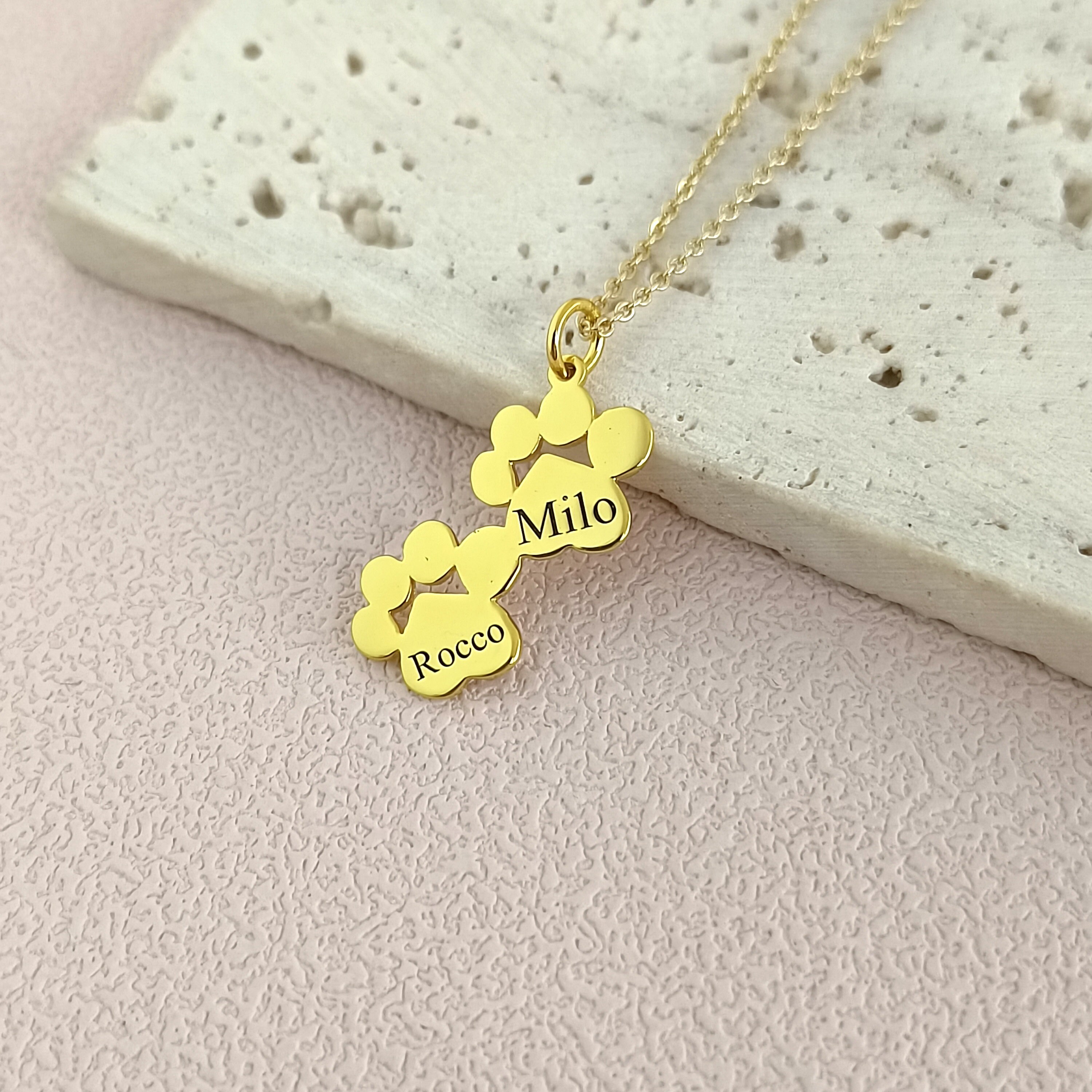 Personalized Paw Print Name Necklace • Custom Dog Paw Necklace • Custom ...