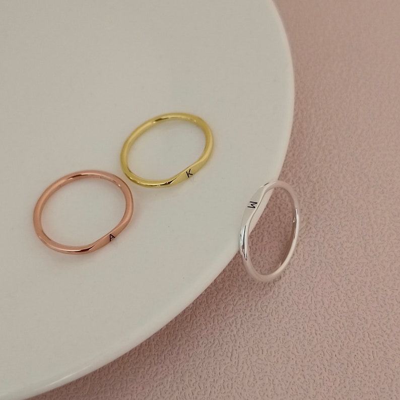 Dainty Initial Ring Skinny Letter Ring Custom Initial Ring Stacking Ring Summer Ring Gift For Her image 6