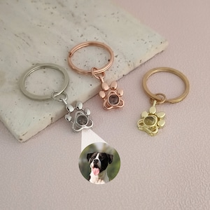 Porte-clés photo personnalisé pour animaux de compagnie • Porte-clés de projection de photos • Bijoux photo personnalisés pour animaux de compagnie • Porte-clés patte de chien • Cadeaux commémoratifs pour animaux de compagnie