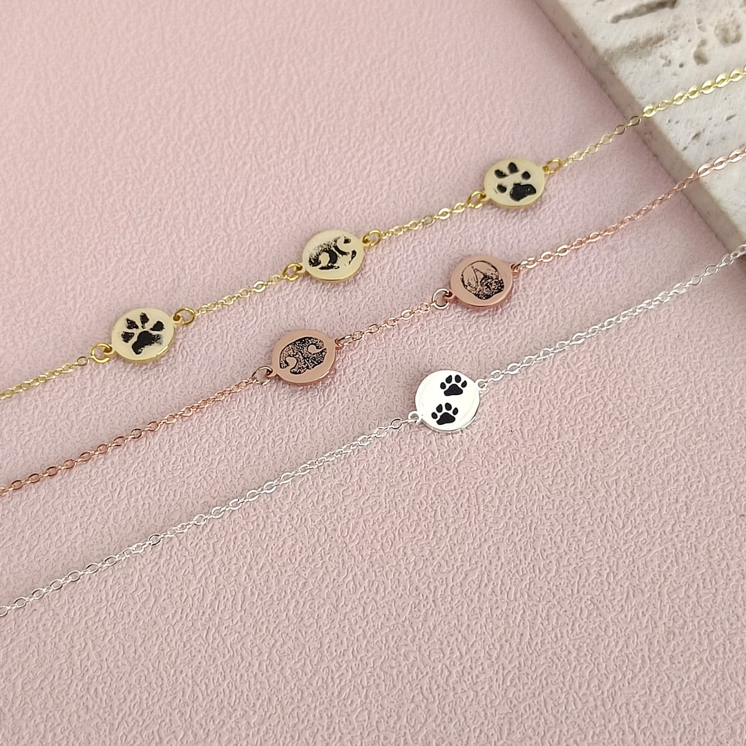 Custom Pet Paw Print Bracelet • Actual Paw Engraving Bracelet • Dog ...
