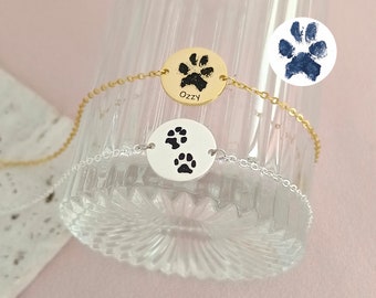 Bracelet personnalisé d’impression de patte d’animal de compagnie • Bracelet de patte réelle • Bracelet de chien • Bracelet de nom • Cadeau commémoratif pour animaux de compagnie