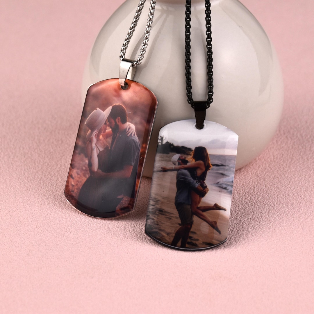 Custom Photo Dog Tag Necklace Photo Necklace Picture Necklace for Men Gift for Him Father's Day