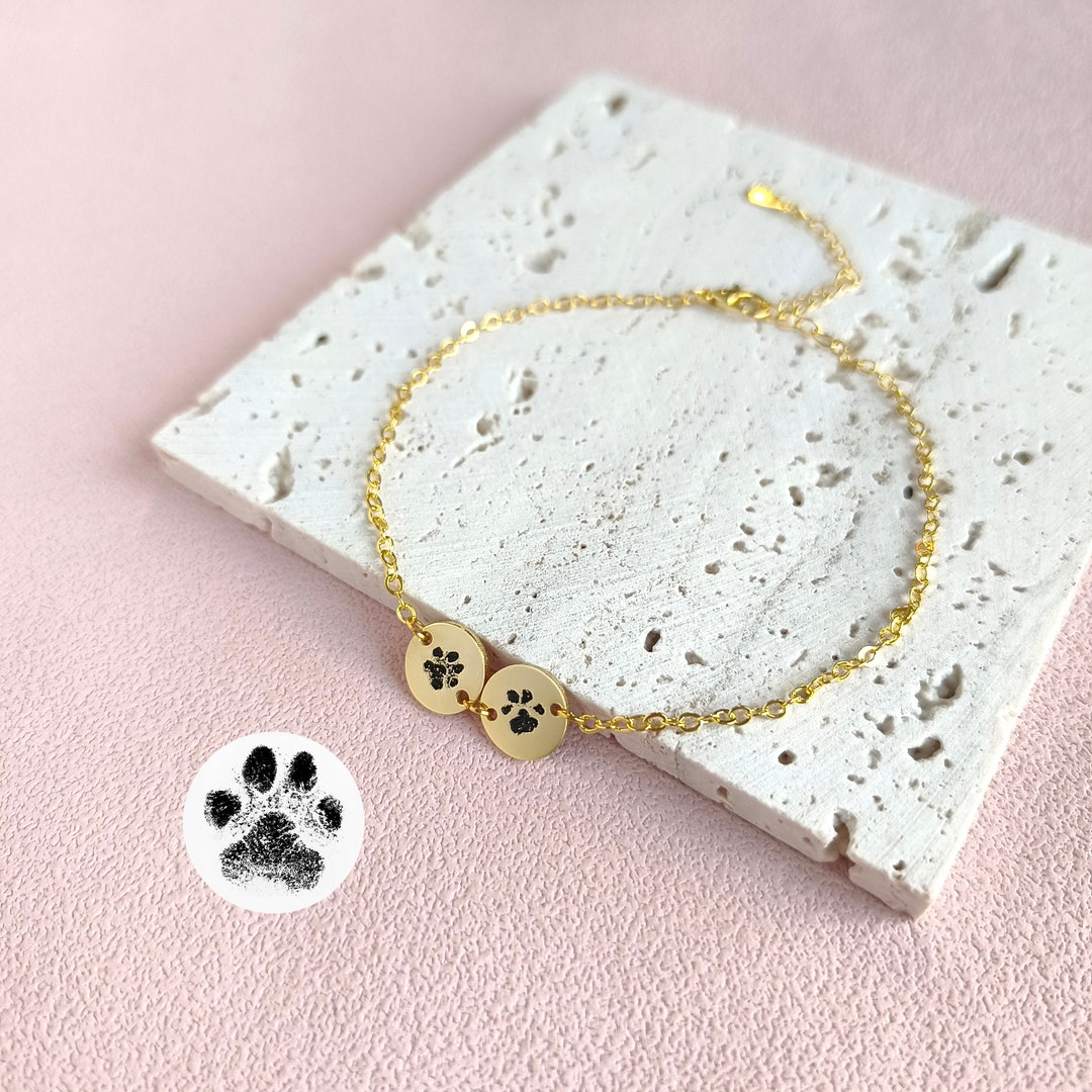 Custom Pet Paw Print Bracelet • Actual Paw Engraving Bracelet • Custom ...