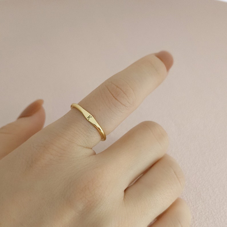 Dainty Initial Ring Skinny Letter Ring Custom Initial Ring Stacking Ring Summer Ring Gift For Her image 2