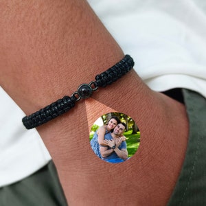Aangepaste fotoprojectiearmband • Fotoarmband • Gevlochten touw kralenarmband • Herenarmband • Cadeau voor hem • Kerstcadeau