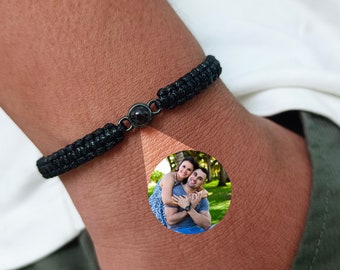 Custom Photo Projection Bracelet • Picture Bracelet • Braided Rope Bead Bracelet • Men Bracelet • Gift for Him • Christmas Gift