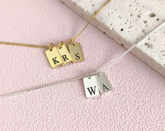 Dainty Initial Tag Necklace • Custom Engraved Letter Pendant Necklace • Bridesmaid Gifts • Gift for Her