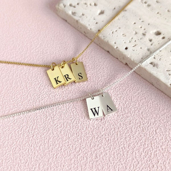 Dainty Initial Tag Necklace • Custom Engraved Letter Pendant Necklace • Bridesmaid Gifts • Gift for Her