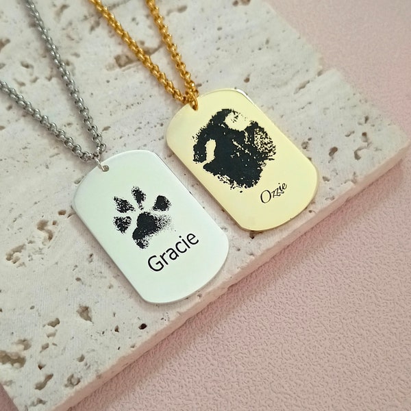 Aangepaste pootafdruk ketting • Werkelijke pootketting • Neusafdruk ketting • Pet Memorial Gifts • Dog Tag • Herenketting