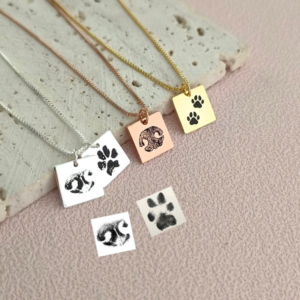 Custom Pet Paw Print Necklace • Actual Paw Engraving Necklace • Custom Pet Necklace • Nose Print Necklace • Pet Memorial Gifts