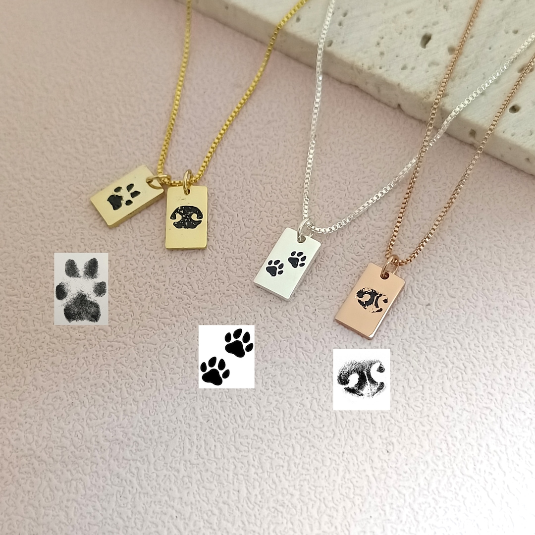 Custom Pet Paw Print Necklace • Actual Paw Engraving Necklace • Nose ...