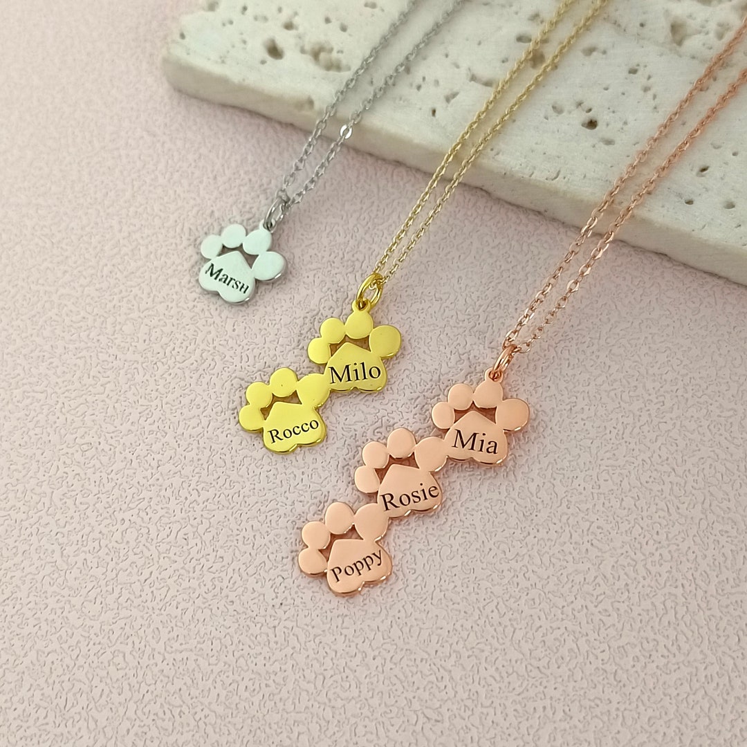Personalized Paw Print Name Necklace • Custom Dog Paw Necklace • Custom ...
