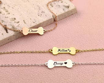 Personalized Dog Bone Name Bracelet • Custom Dog Bone Bracelet • Pet Name Bracelet • Pet Bracelet • Gift For Pet Lovers