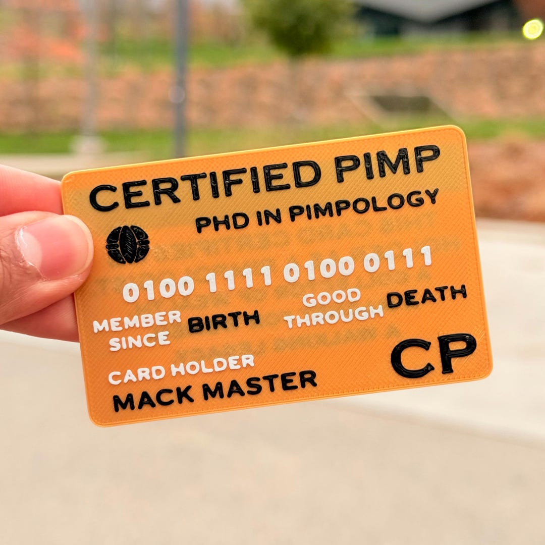 Pimp Form Certified Pimp Identification Card (3 Pack) With Textured Text ...