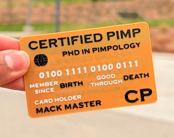 Certified Pimp Identification Card (3 Pack) with Textured Text | Optional Custom Name Gag Gift | Comedic Gift | Fun Gift | Humor | Novelty