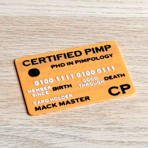 Certified Pimp Identification Card (3 Pack) with Textured Text w/ Optional Custom Name Gag Gift | Comedic Gift | Fun Gift | Humor | Novelty