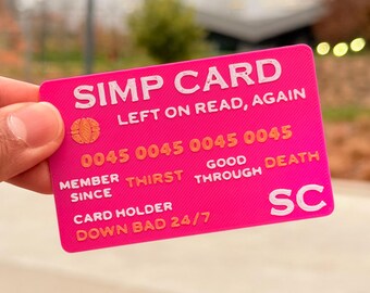 Simp Identification Card (3 Pack) with Textured Text | Optional Custom Name Gag Gift | Comedic Gift | Fun Gift | Humor | Novelty