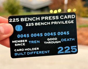 225 Bench Press Identification Card (3 Pack) with Textured Text w/ Optional Custom Name Gag Gift | Comedic Gift | Fun Gift | Humor | Novelty
