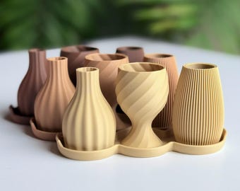 Mini Flower Vase Set in Matte Colors | Modern Home Decor, Bud Vases, Desk Planters, Minimalist Gifts, Decorative Pots for Faux Plants