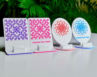 Phone Stand with Rangoli Designs | Muggulu, Kolam, Pooja Decor | Festival Return Gifts, Golu, Manai, Peeta, Hindu Decoration, Indian Art