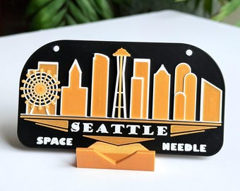 Seattle Skyline Phone Stand | 3D Space Needle & Ferris Wheel Art | Desk Decor, Souvenir Gift, Unique Ornament, Seattle Art for Home/Office