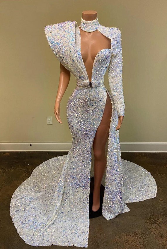 Sequins Dress/prom Dress/plus Size Dress/iridescent Silver - Etsy