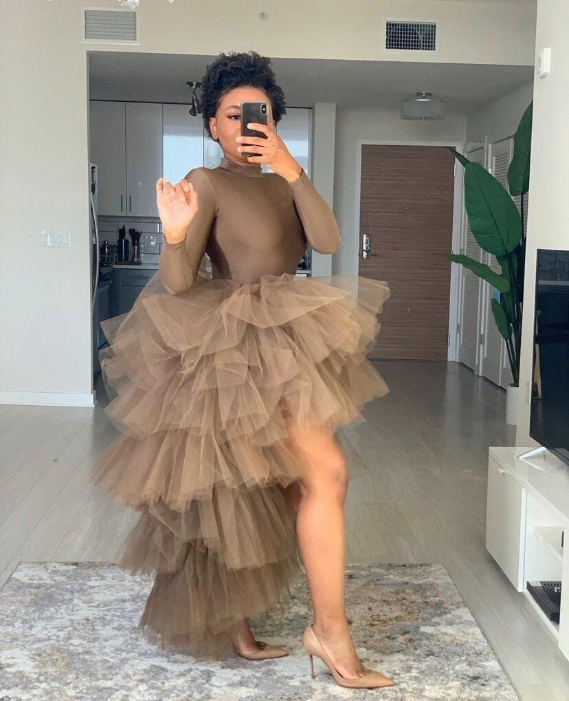 beige tulle maxi skirt