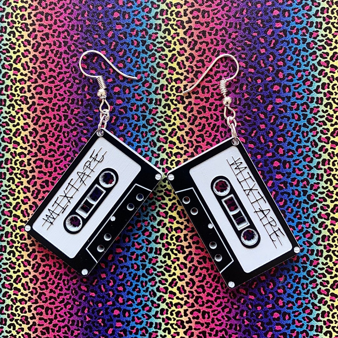 90s Earrings For Women LONYOO Acrylic Vintage Cassette Tape Keychain Retro 90s 80s Accessories For Wome Earing Tape