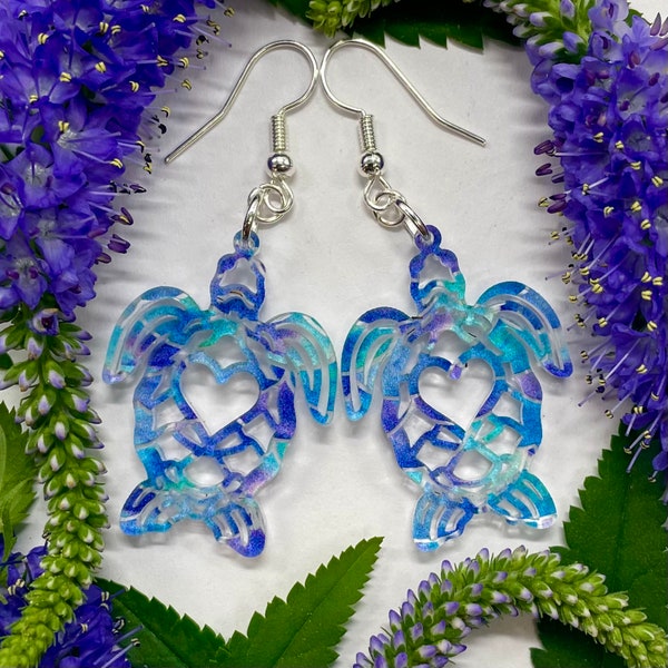 Sea Turtle Love Earrings, Pastel Sea Turtle Jewelry