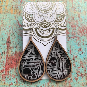 Teardrop Wood Earrings: Human Bone Halloween Jewelry