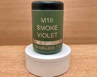 Engraved M18 Smoke Grenade Yeti 12oz Can Cooler