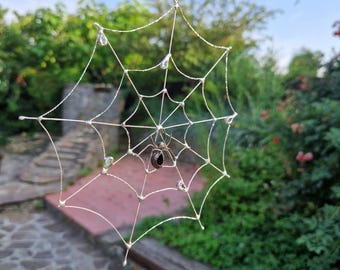 Spinnenweb met spin Gebrandschilderd glas Halloween-zonnevangerraam Hangende decoratie voor thuis