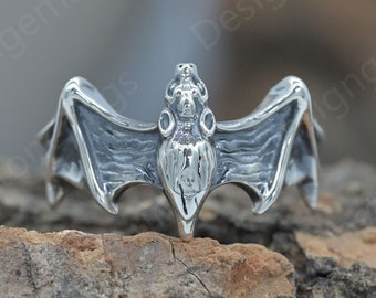 Vintage Distressed bat Ring 925 sterling silver couple Ring bat Jewelry  vampire gothic jewelry animal Ring halloween gift for Him and Her