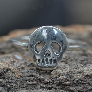 Handmade Skull Sterling silver Ring Solid Medieval 925 unisex men women punk gothic band goth biker mens oxidized jewelry gift for Her/Him