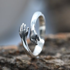 Hug Hand Silver Rings | Stackable Rings Love Hug Rings | Couple Hug Rings | Cute Design Rings | Silver Open Rings | Creative Love Ring Gifts