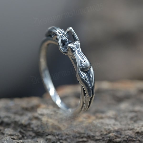 Bague en argent sterling faite main fille nue solide petite amie 925 unique hommes femmes punk gothique goth motard hommes bijoux oxydés lui offrir