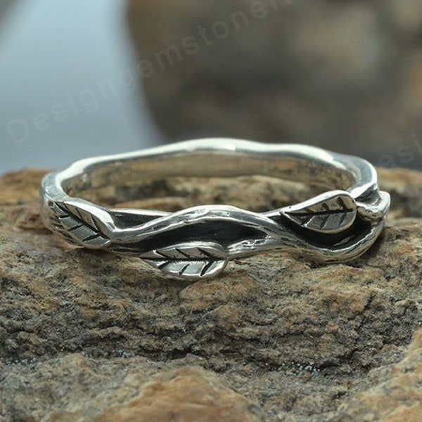 925 Silver Handmade Leaf Ring, Leaf-shaped Branch Ring, Leaf Good Luck Ring, Punk Locomotive Ring, Gift For Him