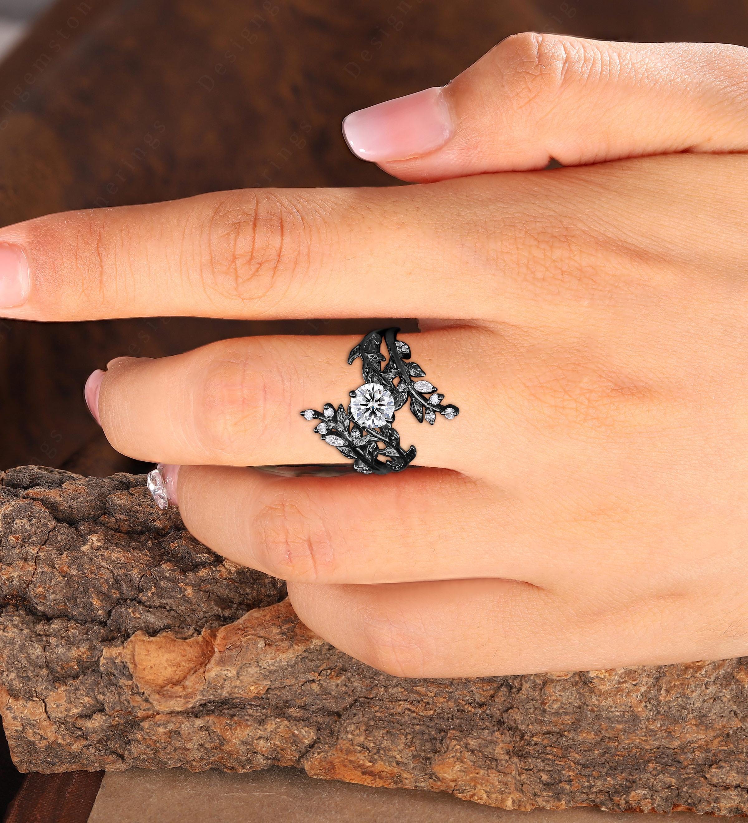 Vintage Black Gold Moissanite Leaf Engagement Ring Set Unique Gothic Vine Diamond Wedding Ring Enhancer Bridal Band Promise Anniversary Gift - Etsy Vintage Black Gold Moissanite Leaf Engagement Ring Set Unique Gothic Vine Diamond Wedding Ring Enhancer Bridal Band Promise Anniversary Gift - Etsy