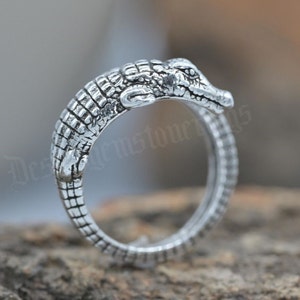 925 Sterling Silver Alligator Ring, Adjustable Crocodile Ring, Unique Men Women Punk Gothic Reptile Jewellery Alligator Gifts