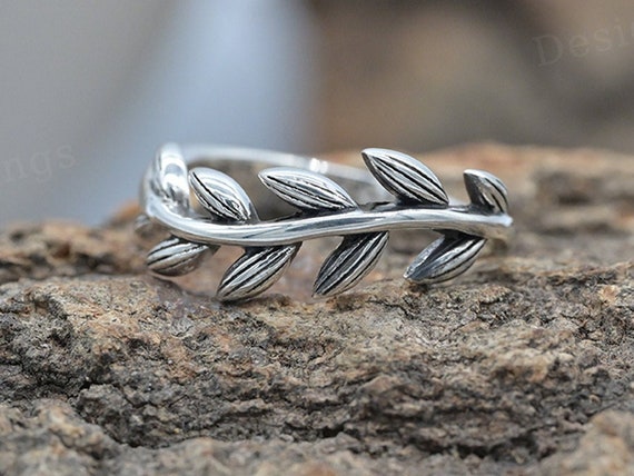 925 Sterling Silver Romantic Style Silver Leaf Finger Rings for